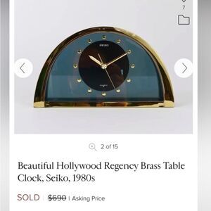 Beautiful 1  Vintage Seiko Hollywood Regency Brass Table
Clock, 1980s, Gold